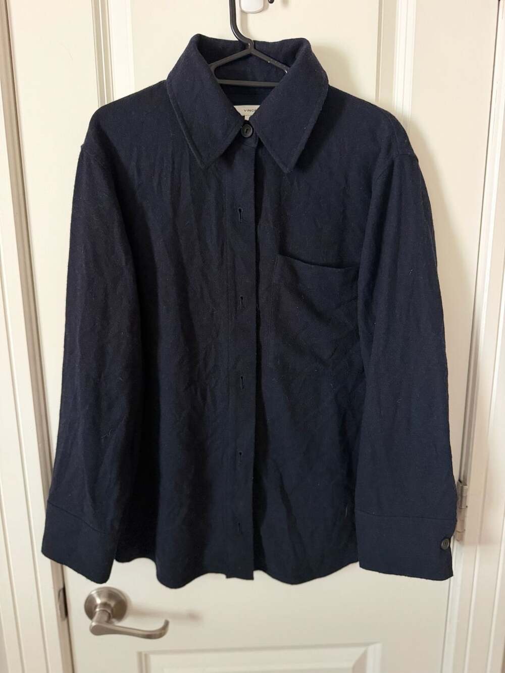 Vince Button-Front Shirt Size S Navy Wool Blend